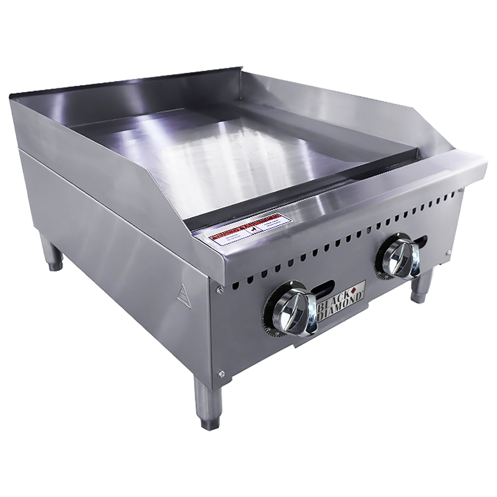 Black Diamond 24" Heavy Duty Thermostatic Gas Griddle, 2 Burners, in Stainless Steel