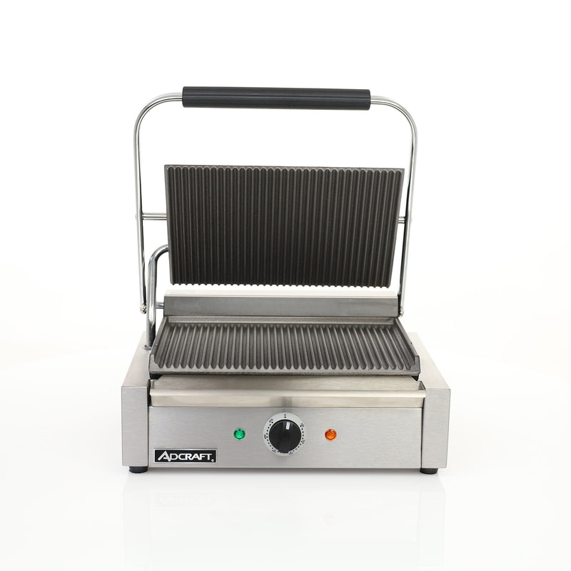 Adcraft Panini Grill with Grooved Plates, in Stainless Steel