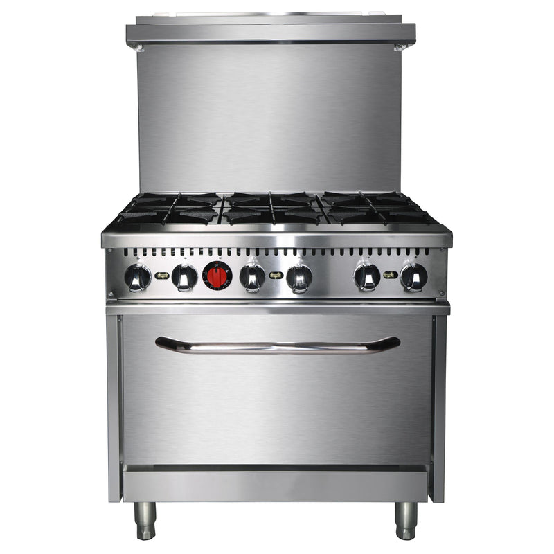 Black Diamond Gas Range with 6 Burners and Oven, in Stainless Steel