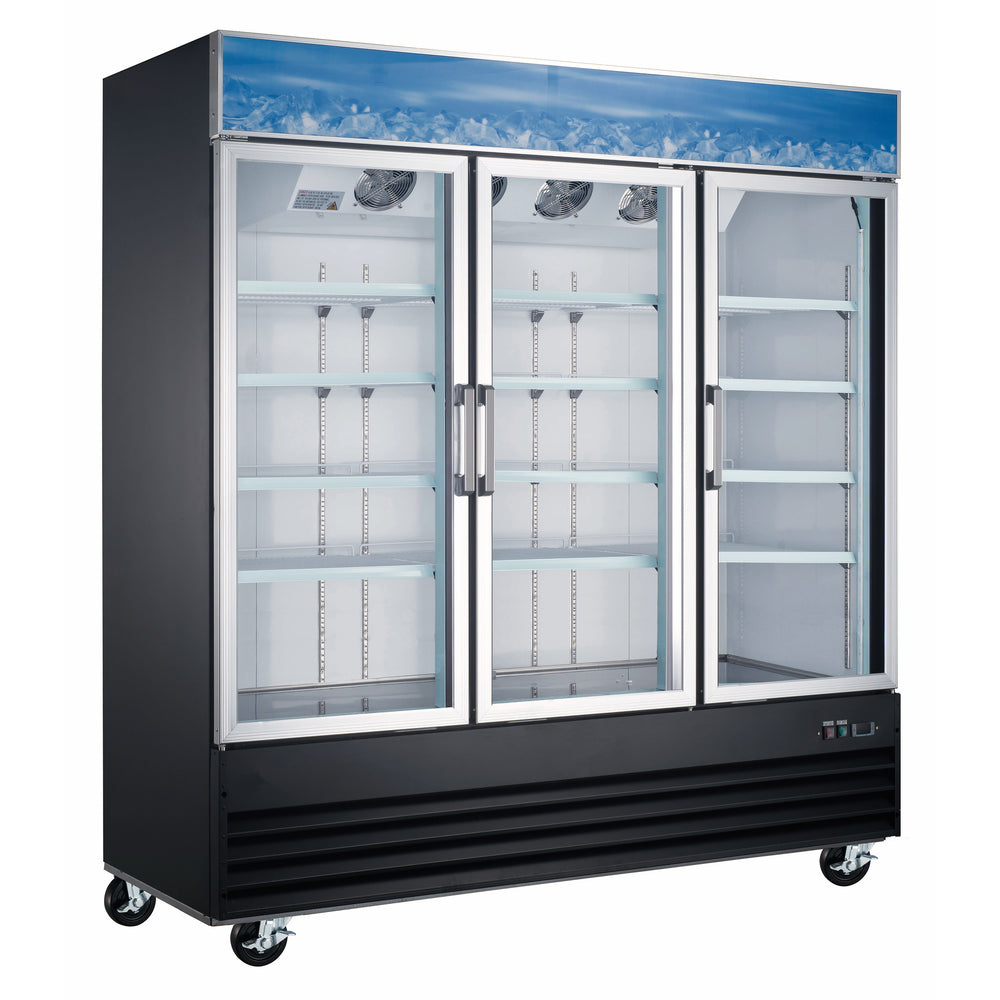 Black Diamond Merchandiser Refrigerator, 3 Swing Glass Doors, 58.2 cu ft Capacity, in Black