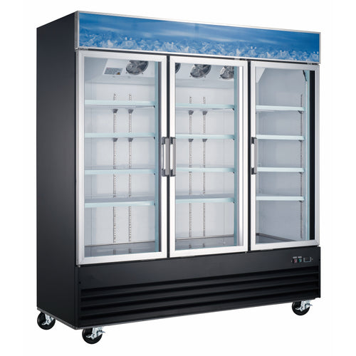 Black Diamond Merchandiser Refrigerator, 3 Swing Glass Doors, 58.2 cu ft Capacity, in Black