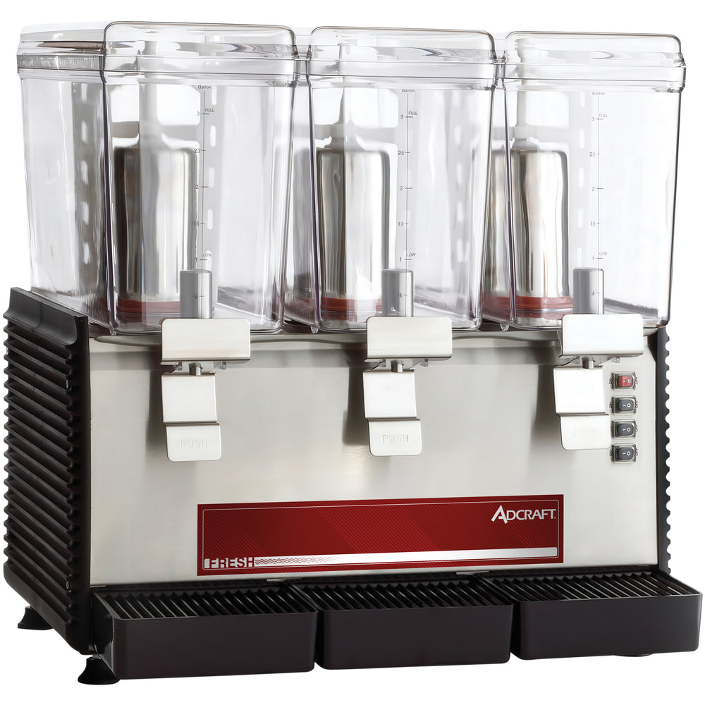 Adcraft Triple 3 Gallon Bowl Refrigerated Drink Dispenser, in Black/Silver
