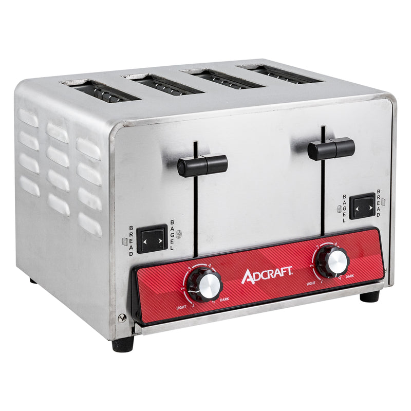 Adcraft Heavy Duty Bread and Bagel 4-Slice Pop-Up Commercial Toaster, in Silver