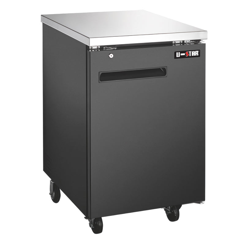 U-Star Back Bar Cooler, Two Solid Doors, 7.8 cu ft Capacity, in Black