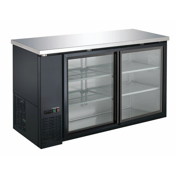 U-Star 2 Sliding Glass Door Narrow Depth Back Bar Cooler, in Black