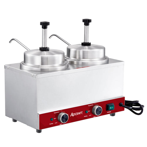 Adcraft Topping Warmer and Dispenser, Double Pump, in Stainless Steel