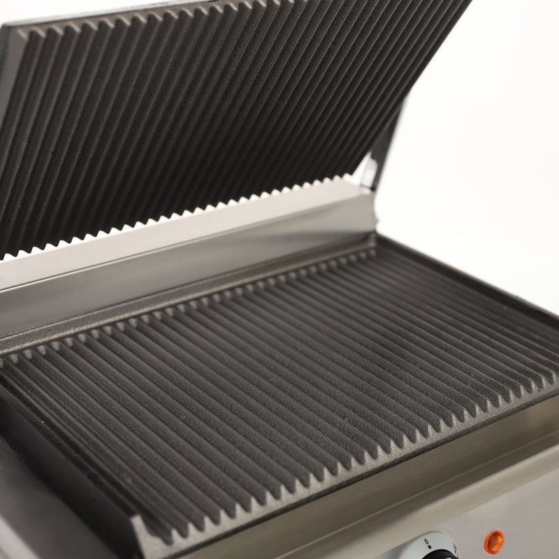 Adcraft Panini Grill with Grooved Plates, in Stainless Steel