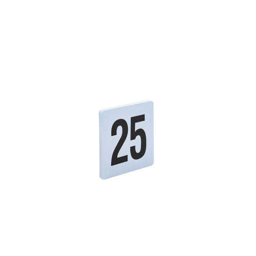 Adcraft Plastic Table Number Cards, 1 to 25, 4" x 4", in White/Black