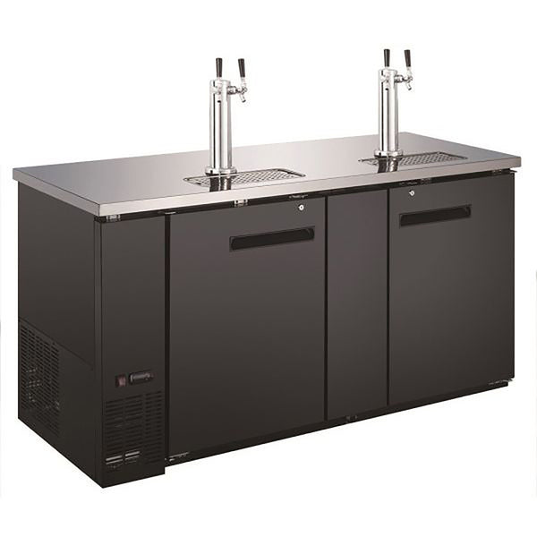 U-Star Standard Depth Beer Dispenser with 2 Double Tap Towers, in Black