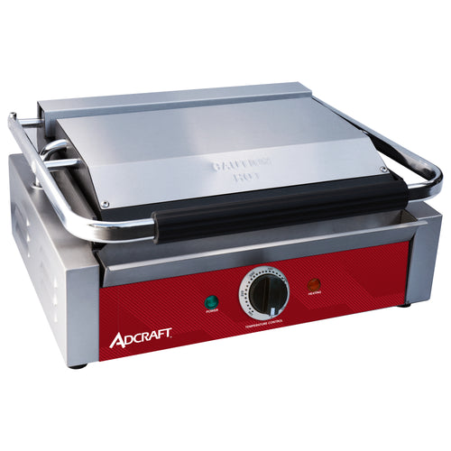 Adcraft Panini Grill, Grooved 13.4" x 9.2" Cooking Surface, in Stainless Steel