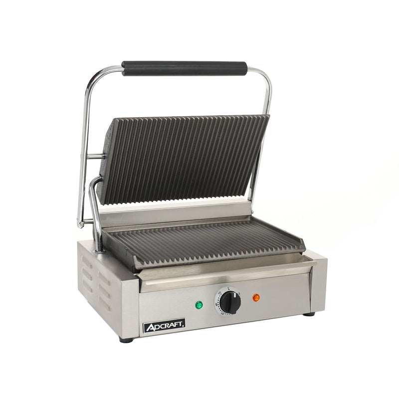 Adcraft Panini Grill with Grooved Plates, in Stainless Steel