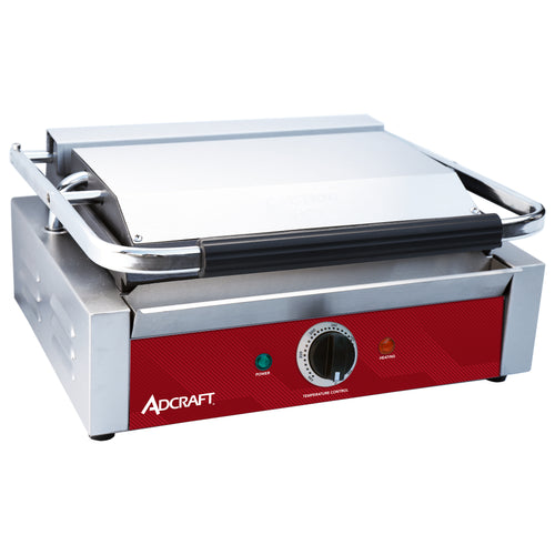 Adcraft Panini Grill with Flat Plates, 13.4" x 9.2" Cooking Surface, in Stainless Steel