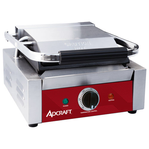 Adcraft Sandwich Grill with Flat Plates, 8.6" x 9.2" Cooking Surface, in Stainless Steel