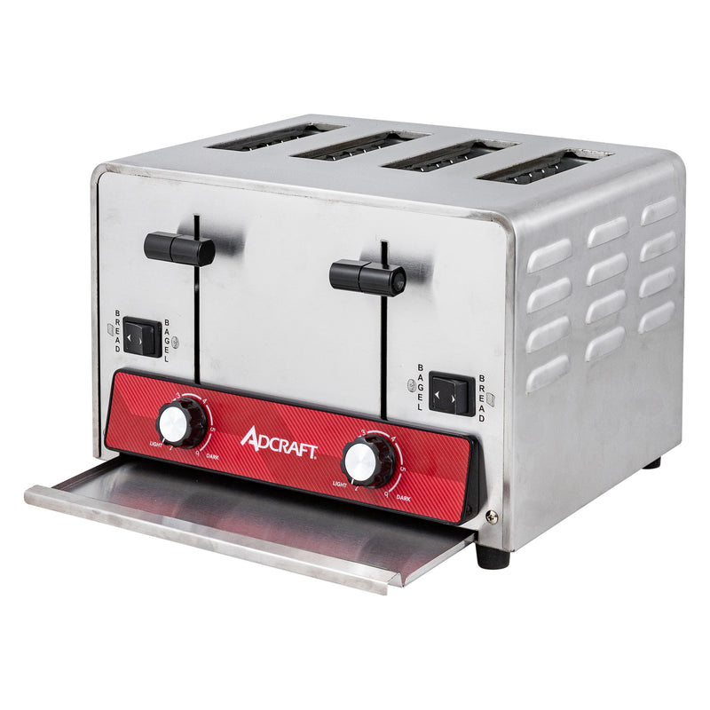 Adcraft Heavy Duty Bread and Bagel 4-Slice Pop-Up Commercial Toaster, in Silver