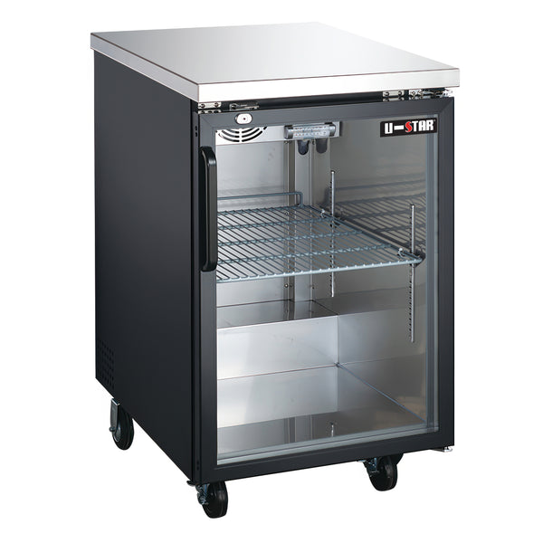 U-Star Back Bar Cooler, Two Glass Doors, 7.8 cu ft Capacity, in Black