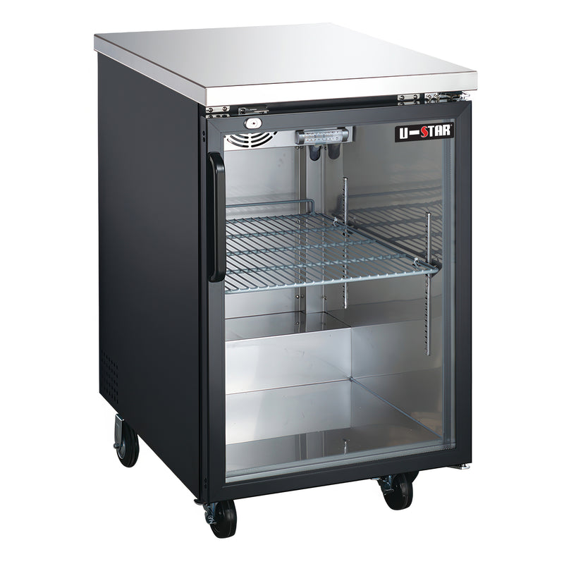U-Star Back Bar Cooler, Two Glass Doors, 7.8 cu ft Capacity, in Black