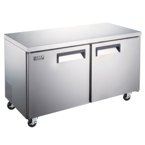 Black Diamond Undercounter Freezer, 2 Solid Doors, 11.9 Cu. Ft. Capacity, in Stainless Steel