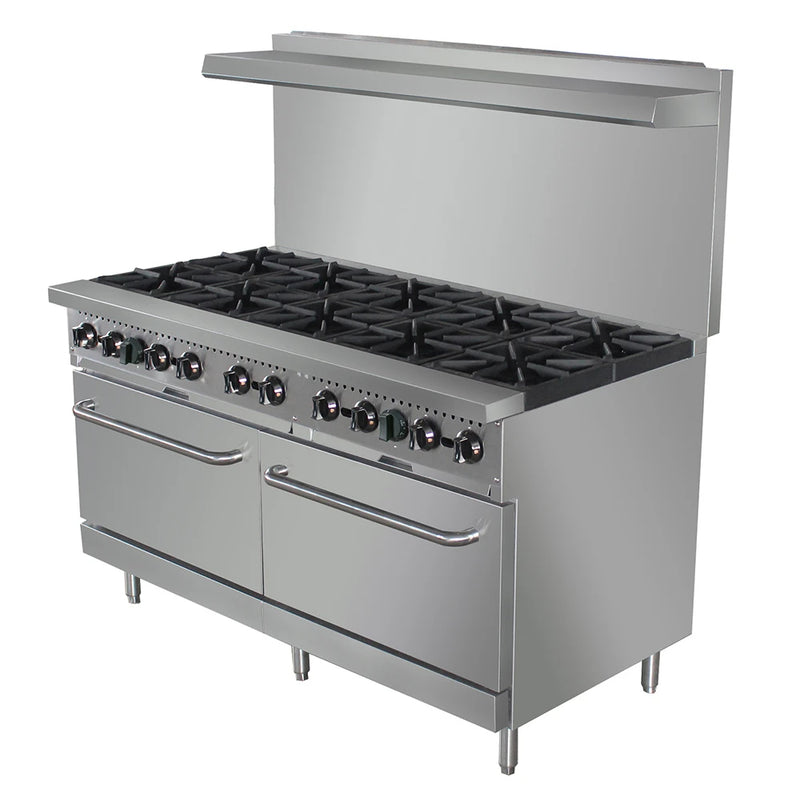 Black Diamond Gas Range with 10 Burners and 2 Ovens, in Stainless Steel