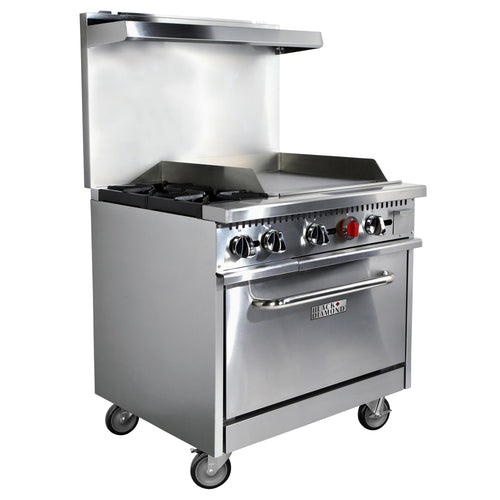 Black Diamond Gas Range with Griddle Combo, 36"W, in Stainless Steel