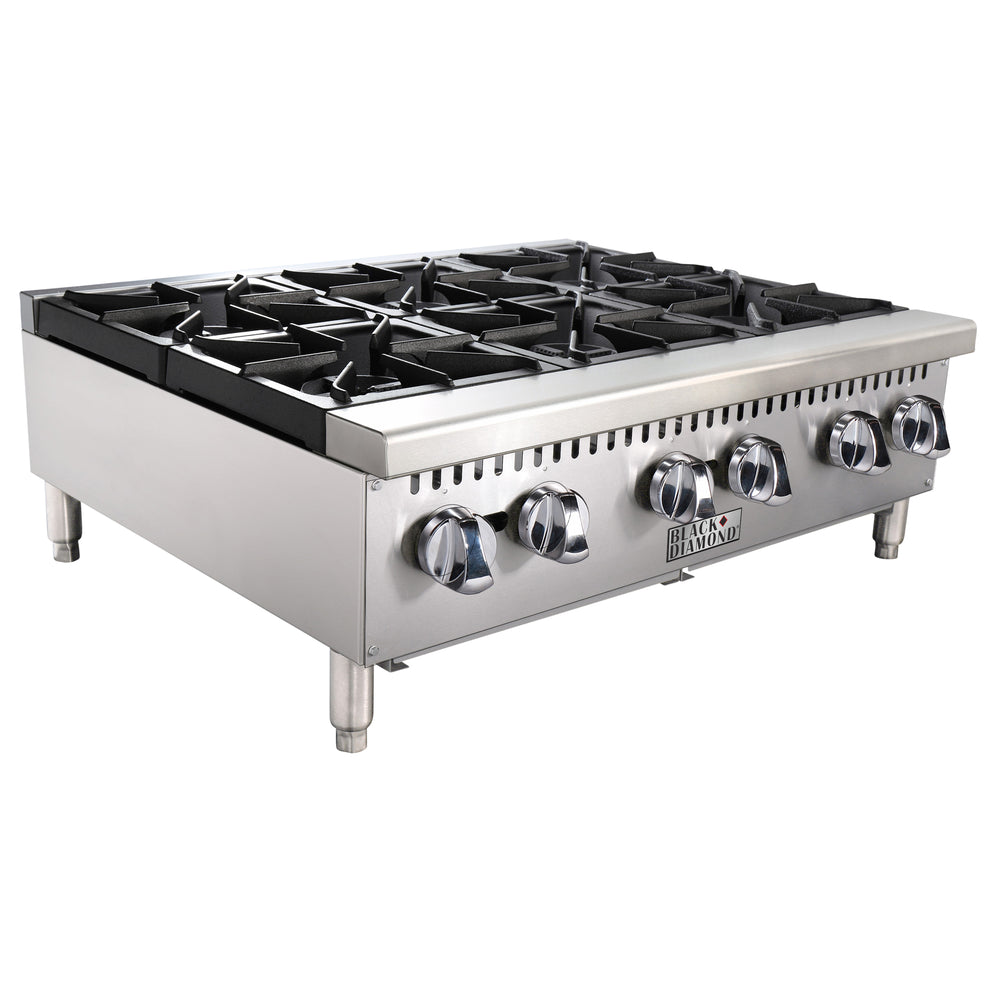 Black Diamond 36" Gas Hot Plate, 6 Burners, in Stainless Steel