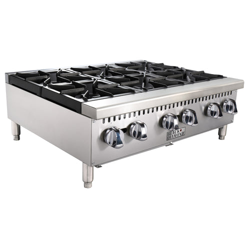 Black Diamond 36" Gas Hot Plate, 6 Burners, in Stainless Steel