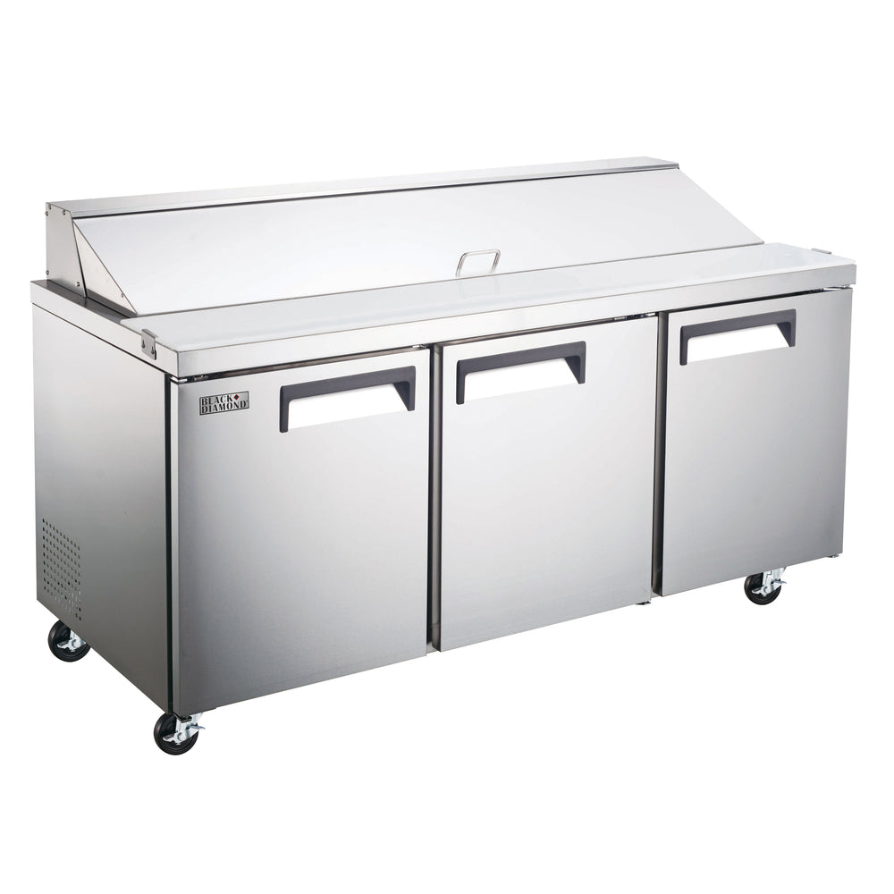 Black Diamond Refrigerated Salad/Sandwich Prep Table, 3 Doors, 70", in Stainless Steel