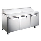 Black Diamond Refrigerated Salad/Sandwich Prep Table, 3 Doors, 70", in Stainless Steel