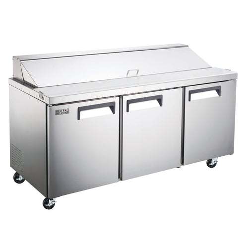Black Diamond Refrigerated Salad/Sandwich Prep Table, 3 Doors, 70", in Stainless Steel