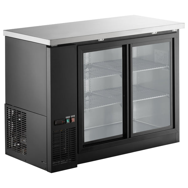 U-Star 2 Sliding Glass Door Narrow Depth Back Bar Cooler, in Black