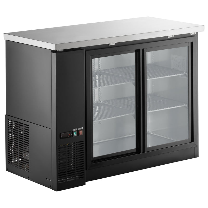 U-Star 2 Sliding Glass Door Narrow Depth Back Bar Cooler, in Black