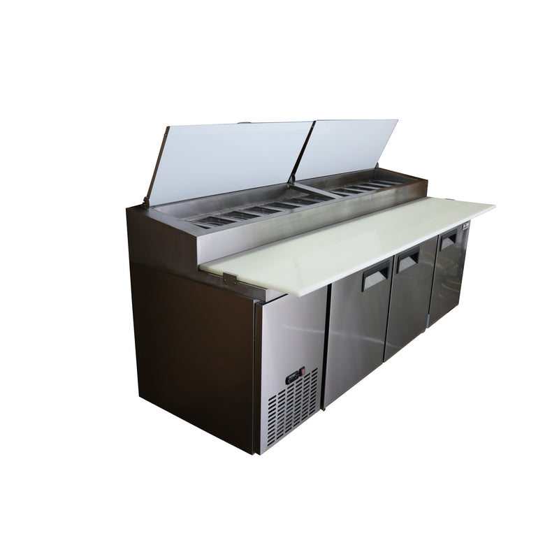 U-Star 3 Door Refrigerated Pizza Prep Table, in Silver