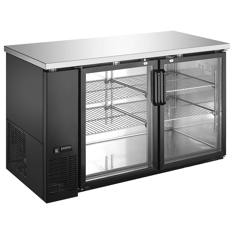 U-Star 2 Glass Door Narrow Depth Back Bar Cooler, in Black
