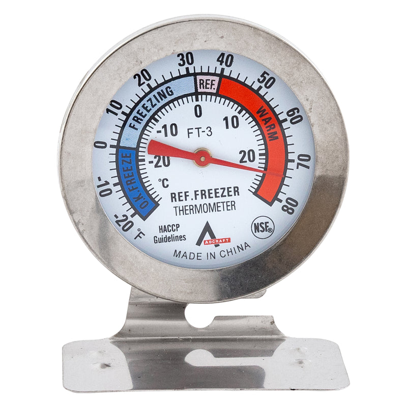 Adcraft Freezer/Refrigerator Thermometer, Stainless Steel Casing