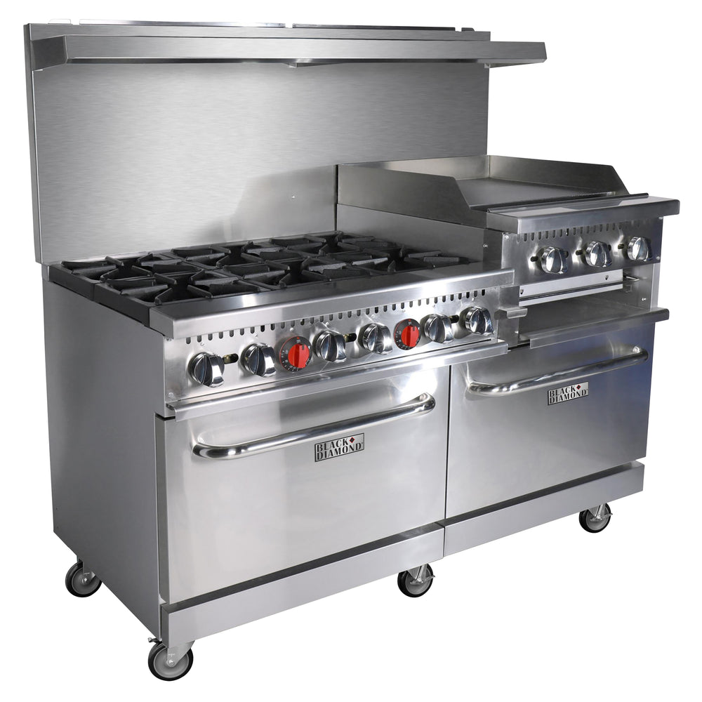 Black Diamond Gas Range with Raised Griddle-Broiler Combo, 60"W, in Stainless Steel