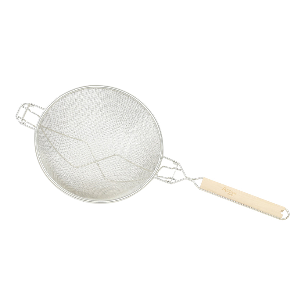 Premium Tinned Double-Mesh Steel Strainer with Reinforced Base, in Silver