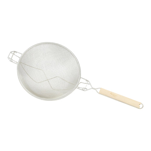 Premium Tinned Double-Mesh Steel Strainer with Reinforced Base, in Silver