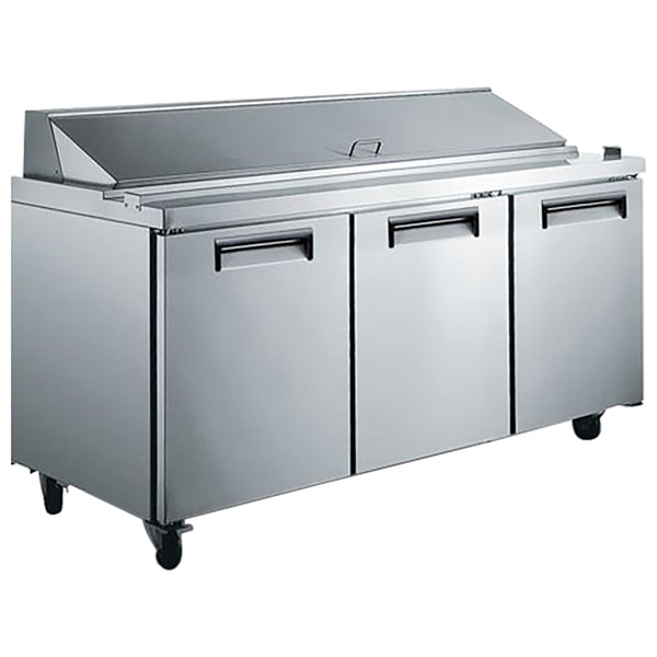 Grista 3 Door Refrigerated Mega Top Salad/Sandwich Prep Table, in Silver/White