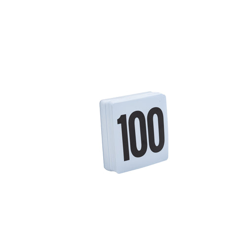 Adcraft Plastic Table Number Cards, 1 to 100, 4" x 4", in White/Black