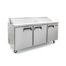 Black Diamond Refrigerated Salad/Sandwich Prep Table, 3 Doors, 70", in Stainless Steel