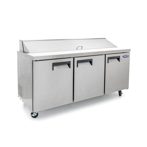 Black Diamond Refrigerated Salad/Sandwich Prep Table, 3 Doors, 70", in Stainless Steel