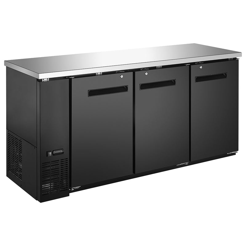 U-Star 3 Solid Door Narrow Depth Back Bar Cooler, in Black