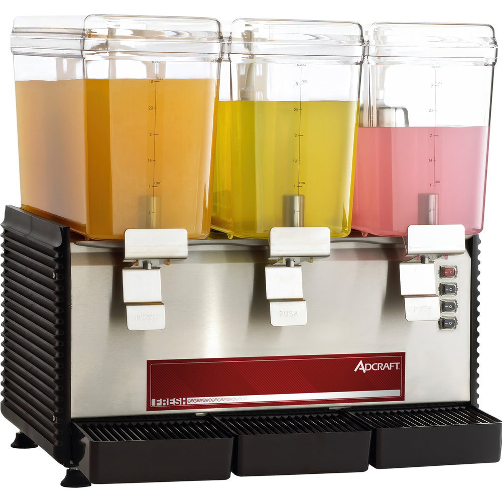 Adcraft Triple 3 Gallon Bowl Refrigerated Drink Dispenser, in Black/Silver