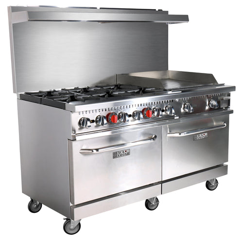 Black Diamond Gas Range with Griddle Combo, 60"W, in Stainless Steel