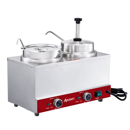 Adcraft Topping Warmer and Dispenser, 1 Kettle with Ladle and 1 Pump Dispenser, in Stainless Steel