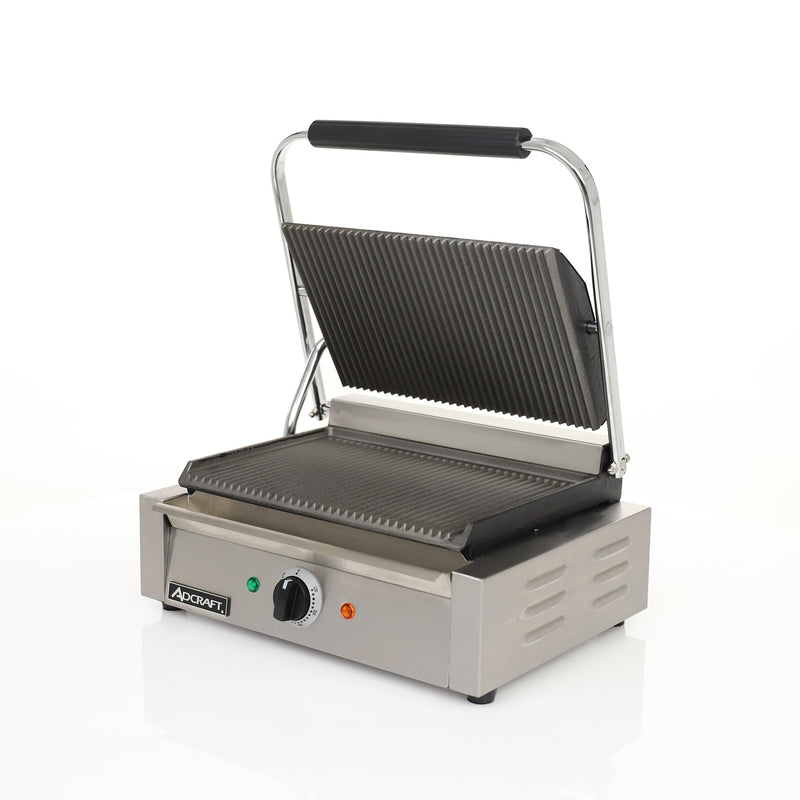 Adcraft Panini Grill with Grooved Plates, in Stainless Steel