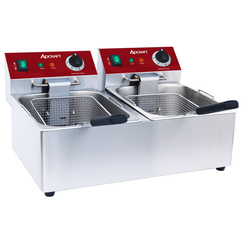 Adcraft Dual Tank Electric Deep Fryer, 20 lb Capacity, in Stainless Steel