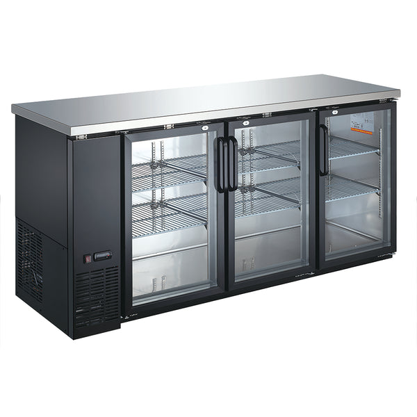 U-Star 3 Glass Door Narrow Depth Back Bar Cooler, in Black