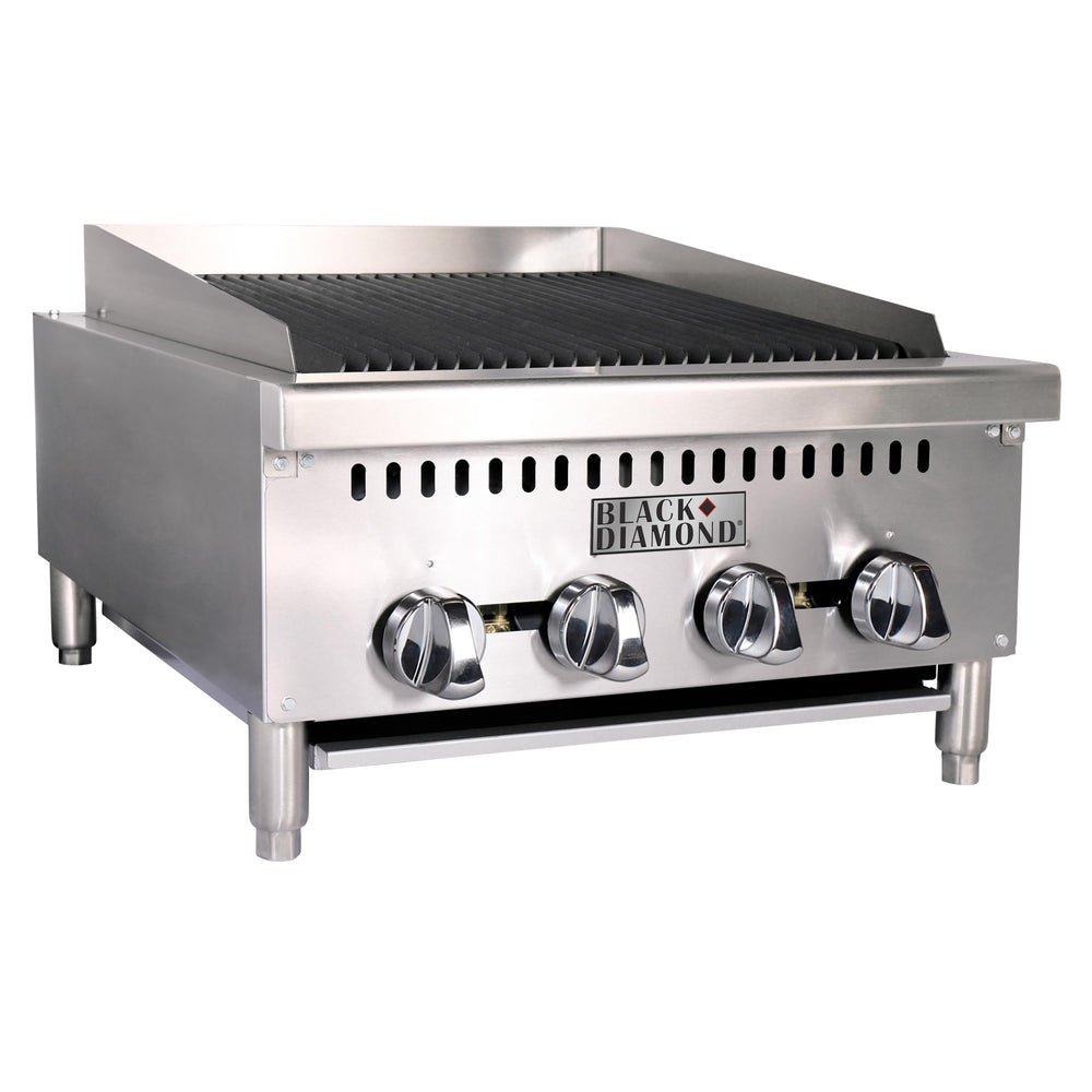 Black Diamond 24" Heavy Duty Gas Countertop Charbroiler, 4 Burners, in Stainless Steel