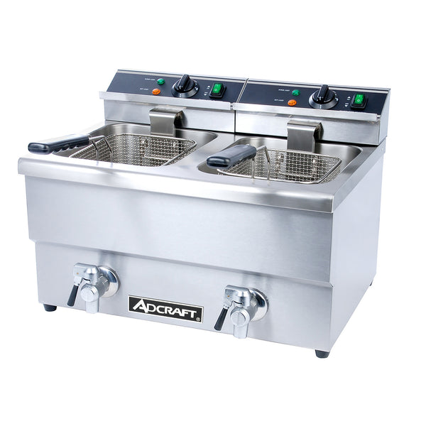 Adcraft Double Tank Deep Fryer with Faucet, in Stainless Steel