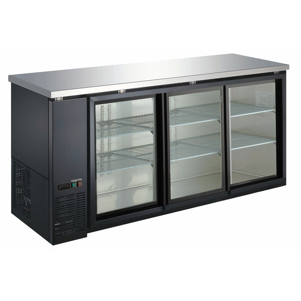 U-Star 3 Sliding Glass Door Narrow Depth Back Bar Cooler, in Black